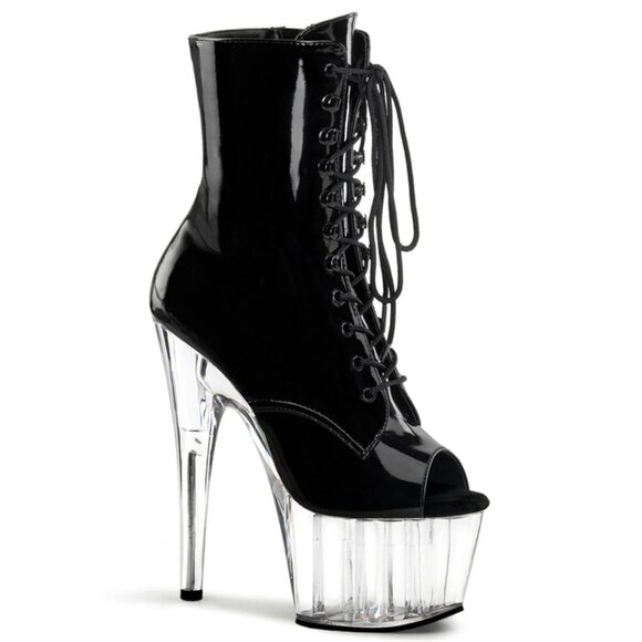 Pleaser Shoes - Pleaser Adore Black Clear Open Toe Lace Up platform Boots